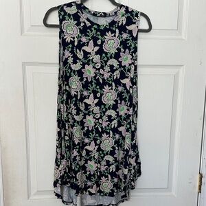 Lane Bryant Navy Floral Swing Top with Green and Pink Accents